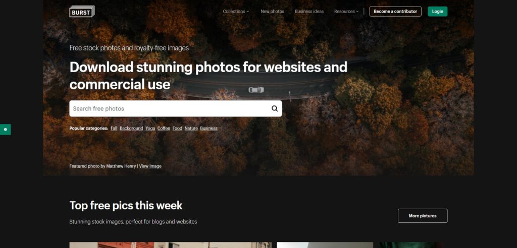 The Burst platform inviting to download their free stock photos and royalty-free images.